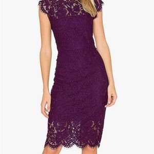 Purple Lace Midi Dress with Cap Sleeves